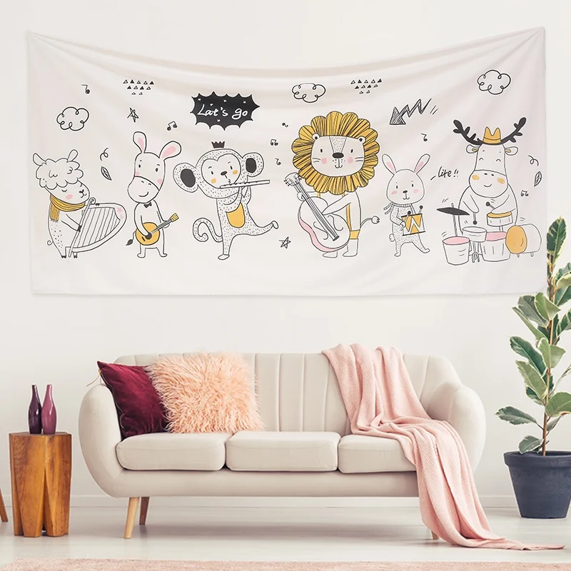 Cartoon Animal Tapestry Lovely Animal Family Tapestries Wildlife Wall Blanket Cloth Living Room Bedroom Dorm Decor Wall Hanging