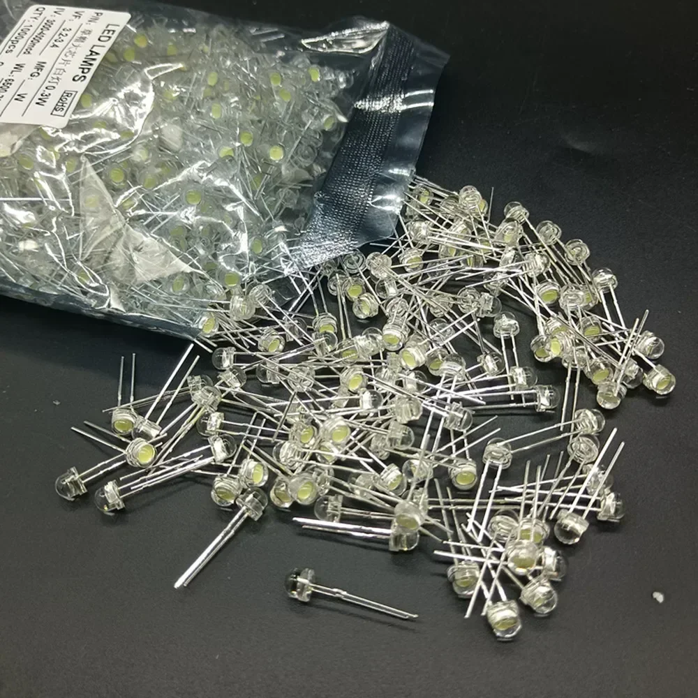 100PCS NEUE F5 5mm Weiß Super Helle LED Lampe Weitwinkel Transparent