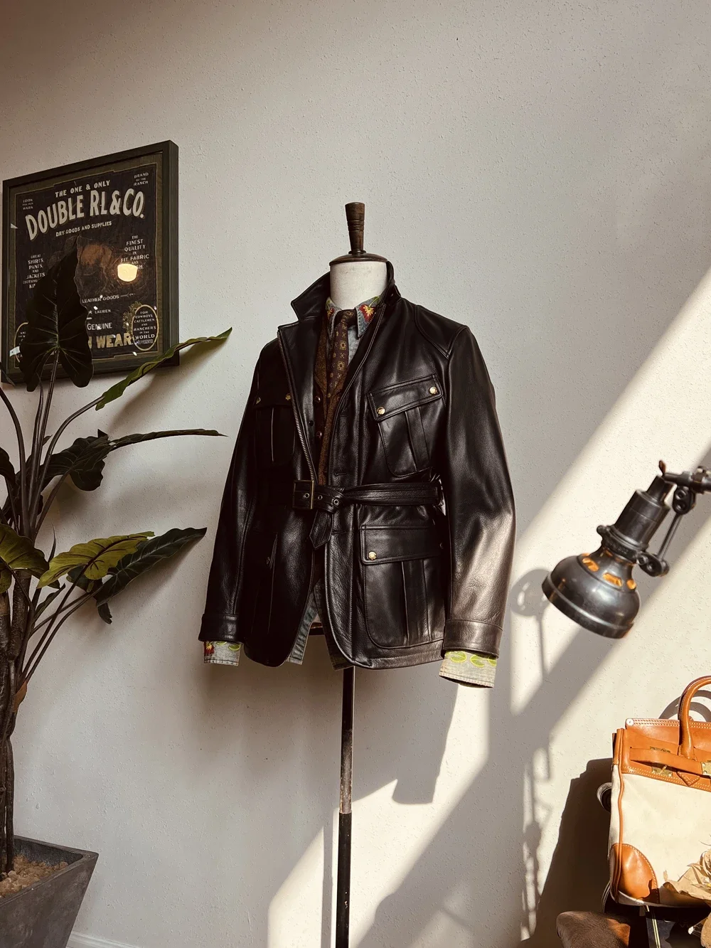 

Tailor Brando J-70 New Zealand Soft Water Dye Crafted Calfskin American Retro Safari Jacket Mid-Length Motorcycle Leather Jacket