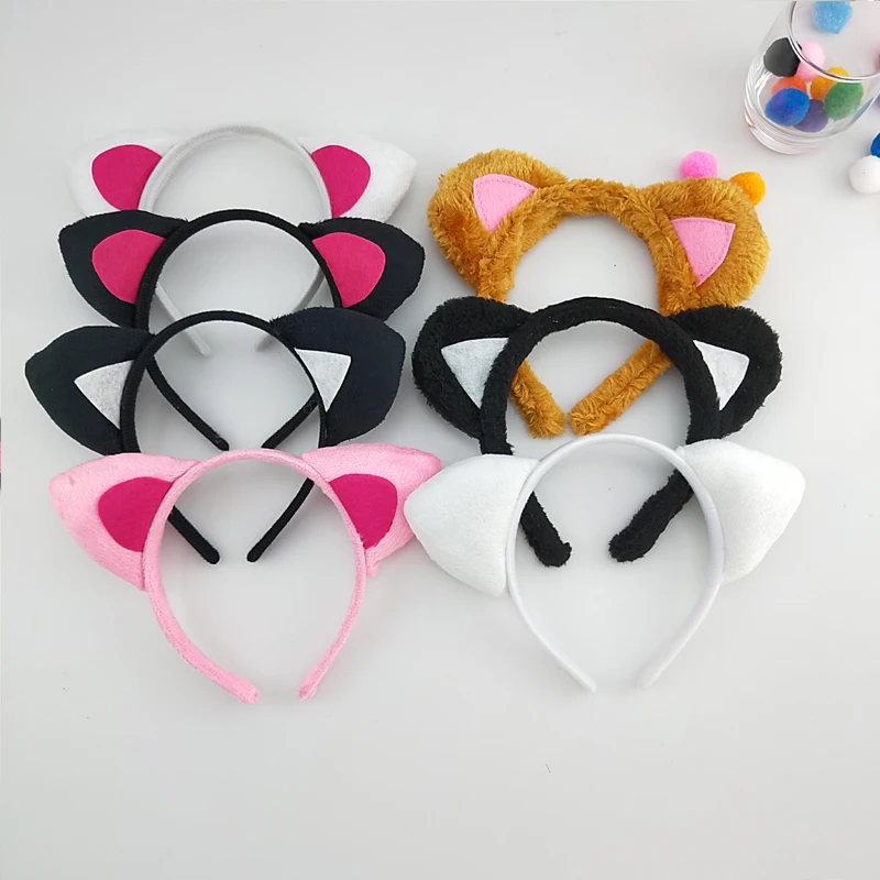 Adult Kids Party Black White Pink Cat Ear Headband Tail Tie Skirt Tutu Animal   Plush  Halloween Costume Cosplay
