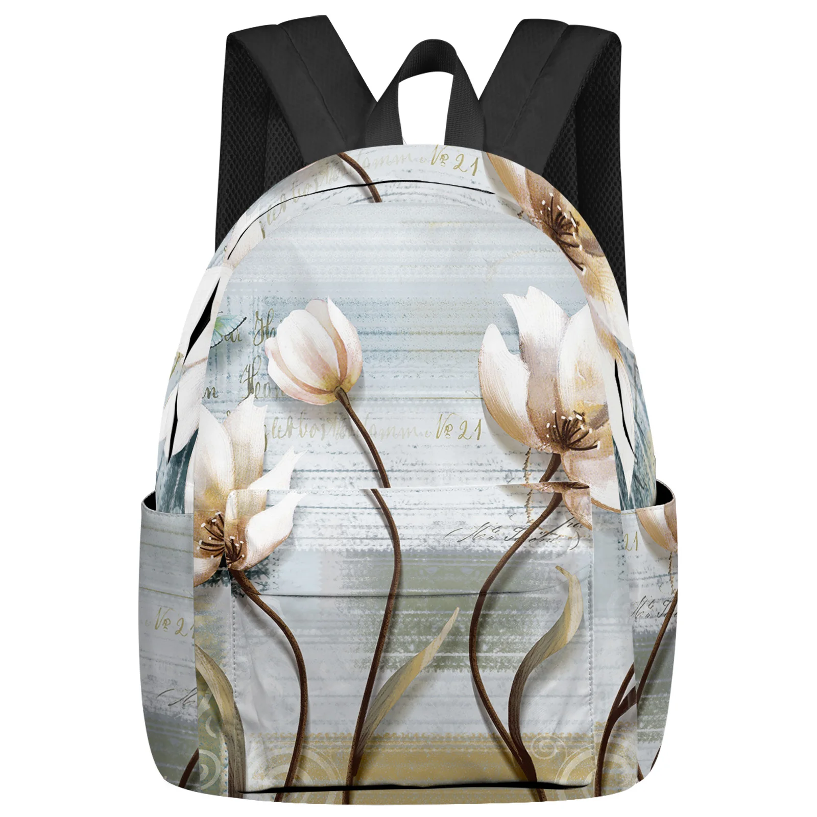 

Vintage Tulips Flowers Butterflies Student School Bags Laptop Custom Backpack For Men Women Female Travel Mochila