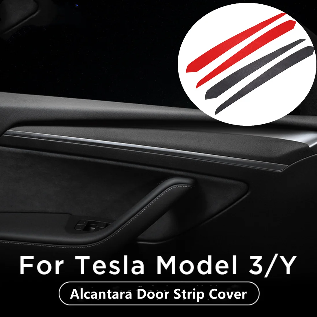 

For Tesla Model 3 2021 Model Y 2pcs Suede Interior Door Strip Cover Trim Decor Car Modification Protection Strip Stickers