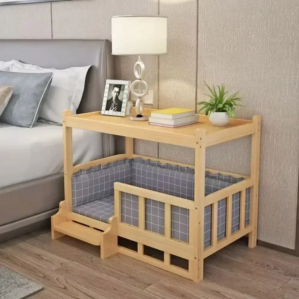 Solid Wood Dog House And Dog Bed Luxury Durable Eco-Friendly Largewooden Pet Housepolished And Smooth Detachable Pet Accessories