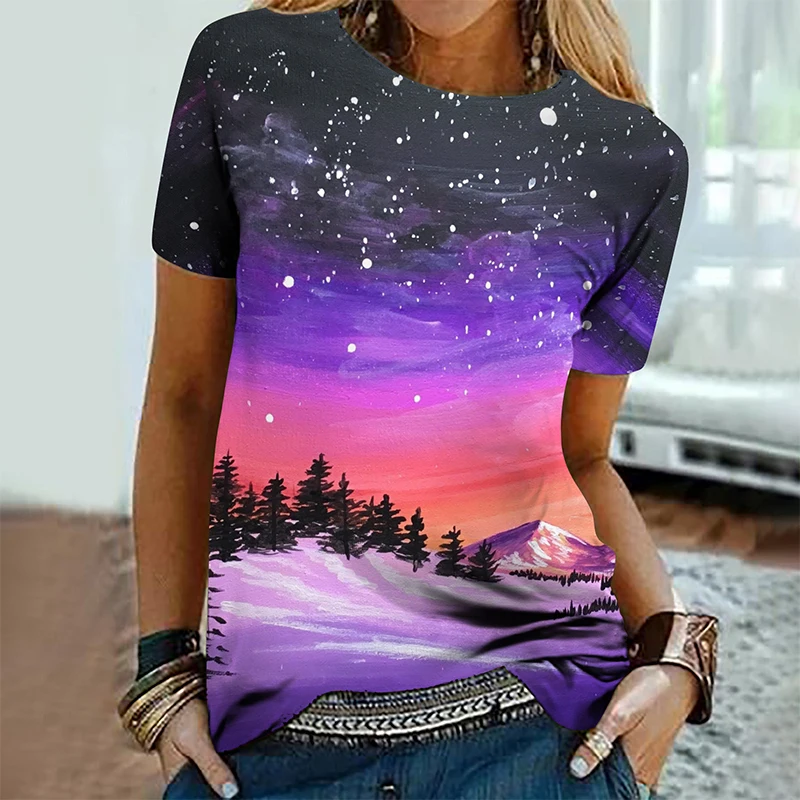 Natural Landscape 3D Print T-Shirts Women Summer New Streetwear Short Sleeve T Shirt Y2k Tops Harajuku Oversized Woman Clothing