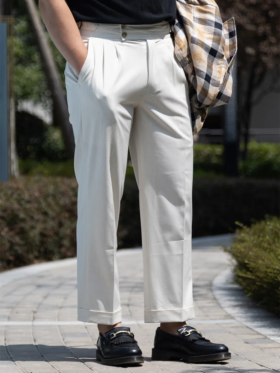 POT&CRAFTSMANMocha Beige High-Waisted Naples Trousers Autumn Loose Straight Leg Double Pleats Non-Iron Strong Drape Customizable
