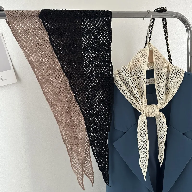 

Layered lace scarf spring summer vintage lace crochet triangle shawl layered dress curtain knitted lace-up sheer butt curtain