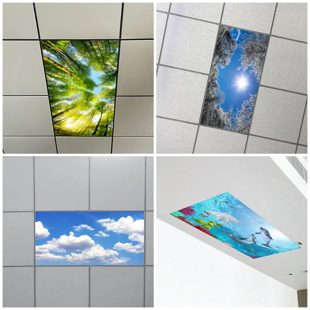 Decoration Light Covers 120*60cm Lampshade Anti-glare 15 Styles Magnetic Light Filters Sky Cloud Fabric Lampshade Offices