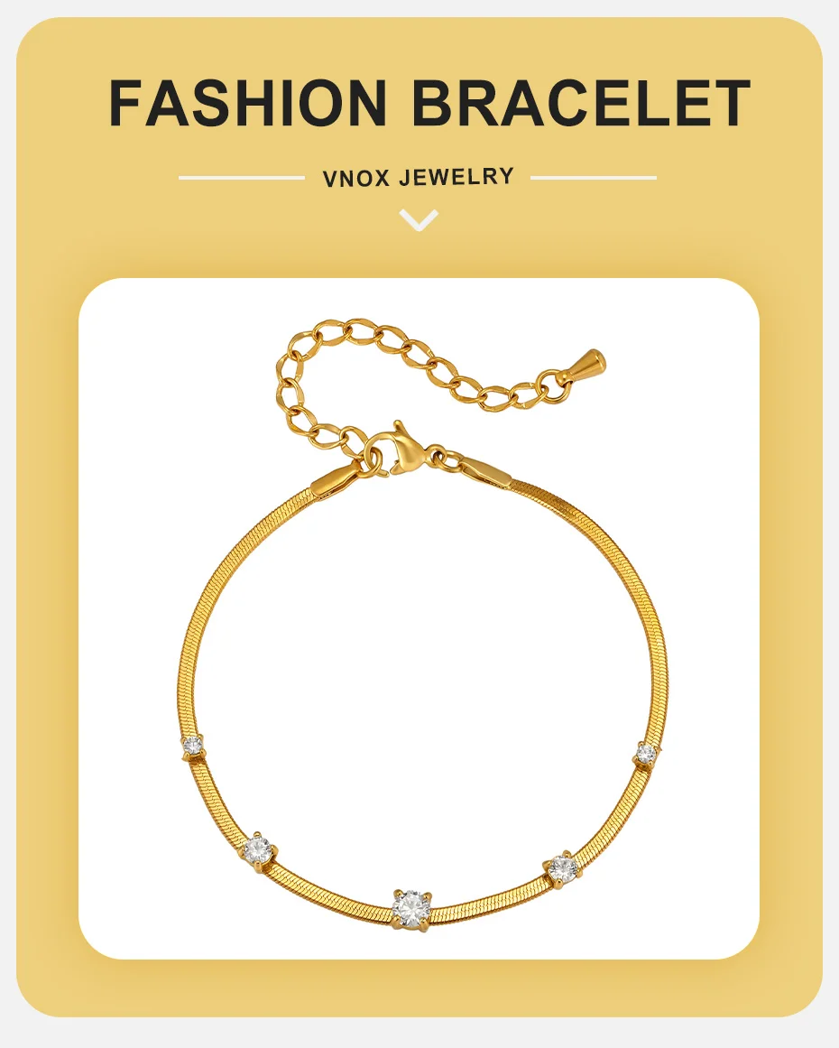 Vnox Elegantes Rundes Zirkonia-Kettenarmband für Damen, 18K Vergoldeter Edelstahl-Choker, Stapelbarer Hochzeitsschmuck – Detail 1