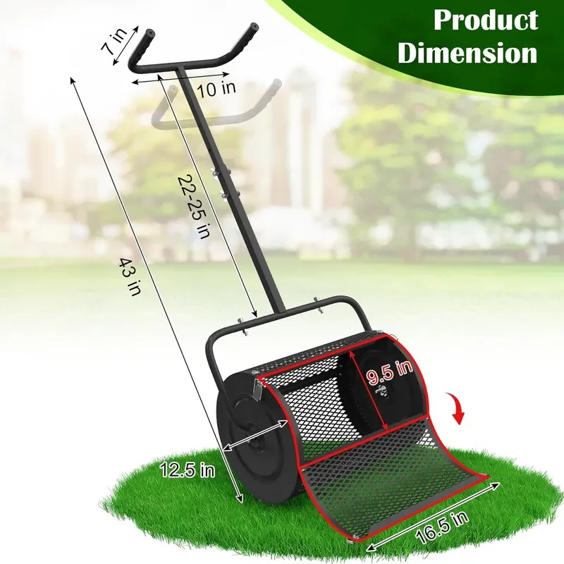 Adjustable Handle Lawn Compost Spreader for Peat Moss and Fertilizer Distribution Garden Tool for Even Seed and Soil