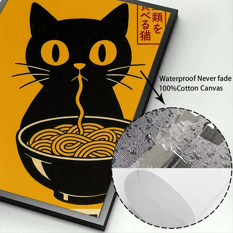 Japanese Anime Style Takoyaki Matcha Udon Black Cat Retro Posters Prints Canvas Painting Wall Art Picture Living Room Home Decor view 6
