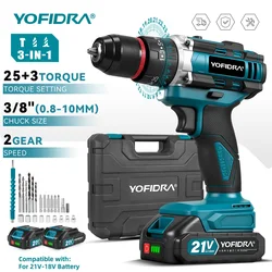 Yofidra-taladro eléctrico sin escobillas, 650NM, 13MM, 25 + 3 pares, taladro de impacto inalámbrico, destornillador eléctrico de iones de litio para batería Makita de 18V