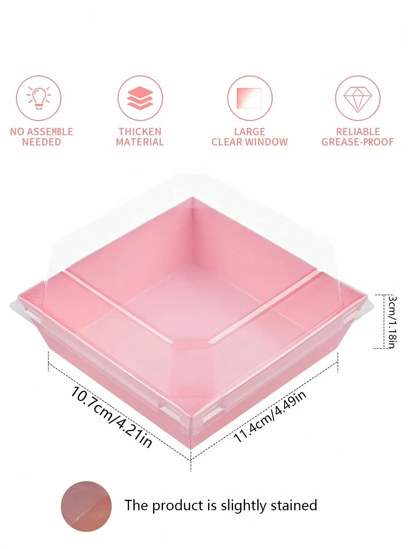 20 dessert boxes with transparent lids, cooked food boxes, oil resistant kraft paper, white and pink kraft paper baking box