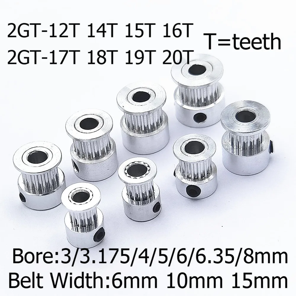 2GT 12 14 15 16 17 18 19 20 Teeth GT2 Timing Pulley Bore 3.175 4 5 6.35 8mm Part For Width 6 10 15mm Timing Belt 1pcs