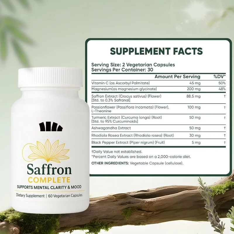 Saffron Supplement 88.5mg Extract Containing Magnesium - Supports Eye Health with 60 Vegetarian Food Capsules