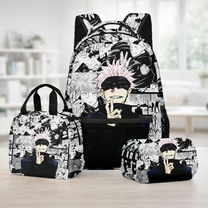 3-teiliges Anime Satoru Gojo Rucksack-Set, 3D-gedruckte Schultasche, Anime kleine Laptoptasche, Federmäppchen für den Mittagsschlaf