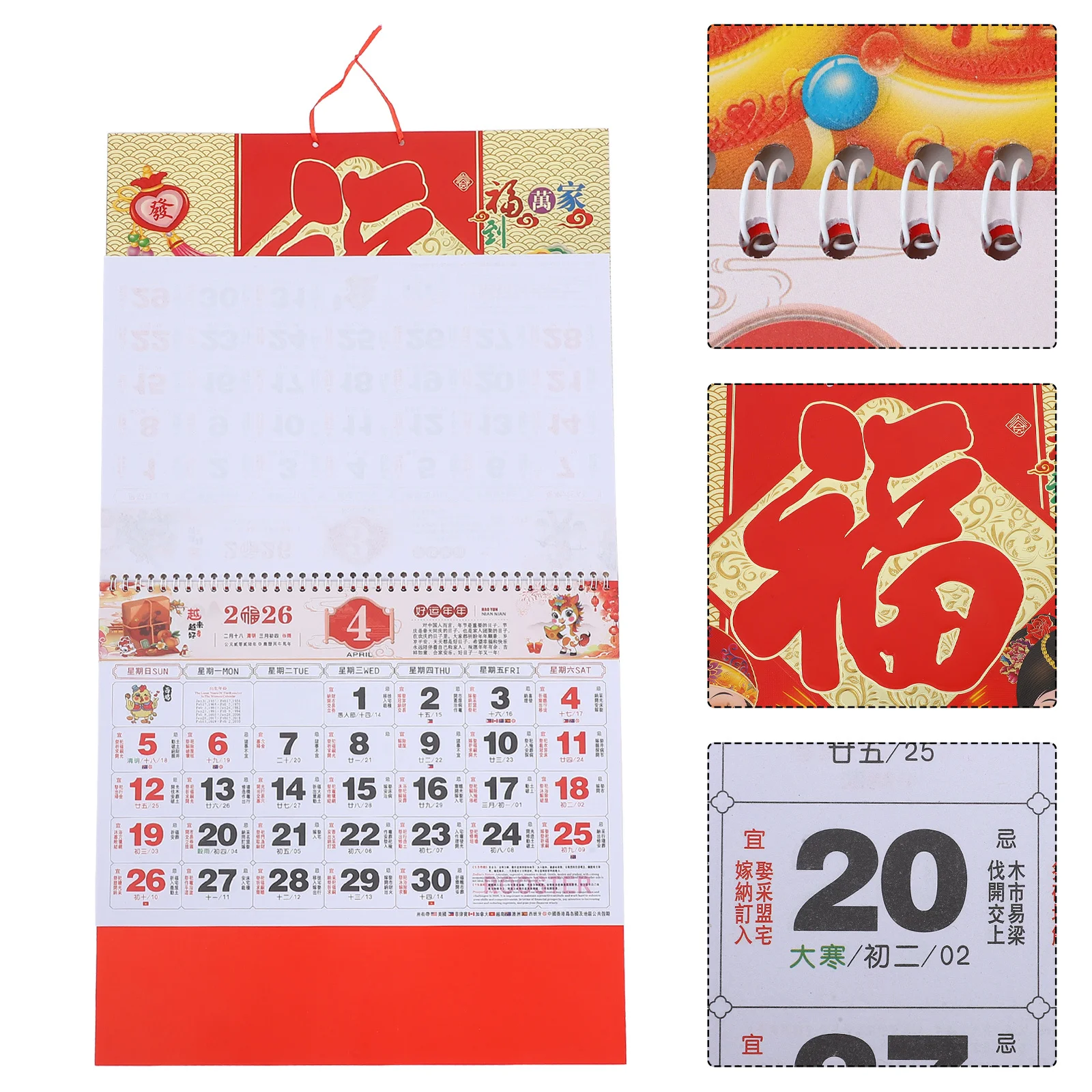 

Подвесной календарь 2026, китайский зодиак, тема лошади, настенный декор, лунный календарь фэн-шуй для домашнего офиса, традиционный китайский новый