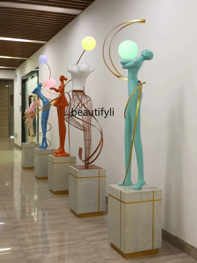 Living room abstract figure ornament hotel aisle luminous lamp decoration art floor sculpture