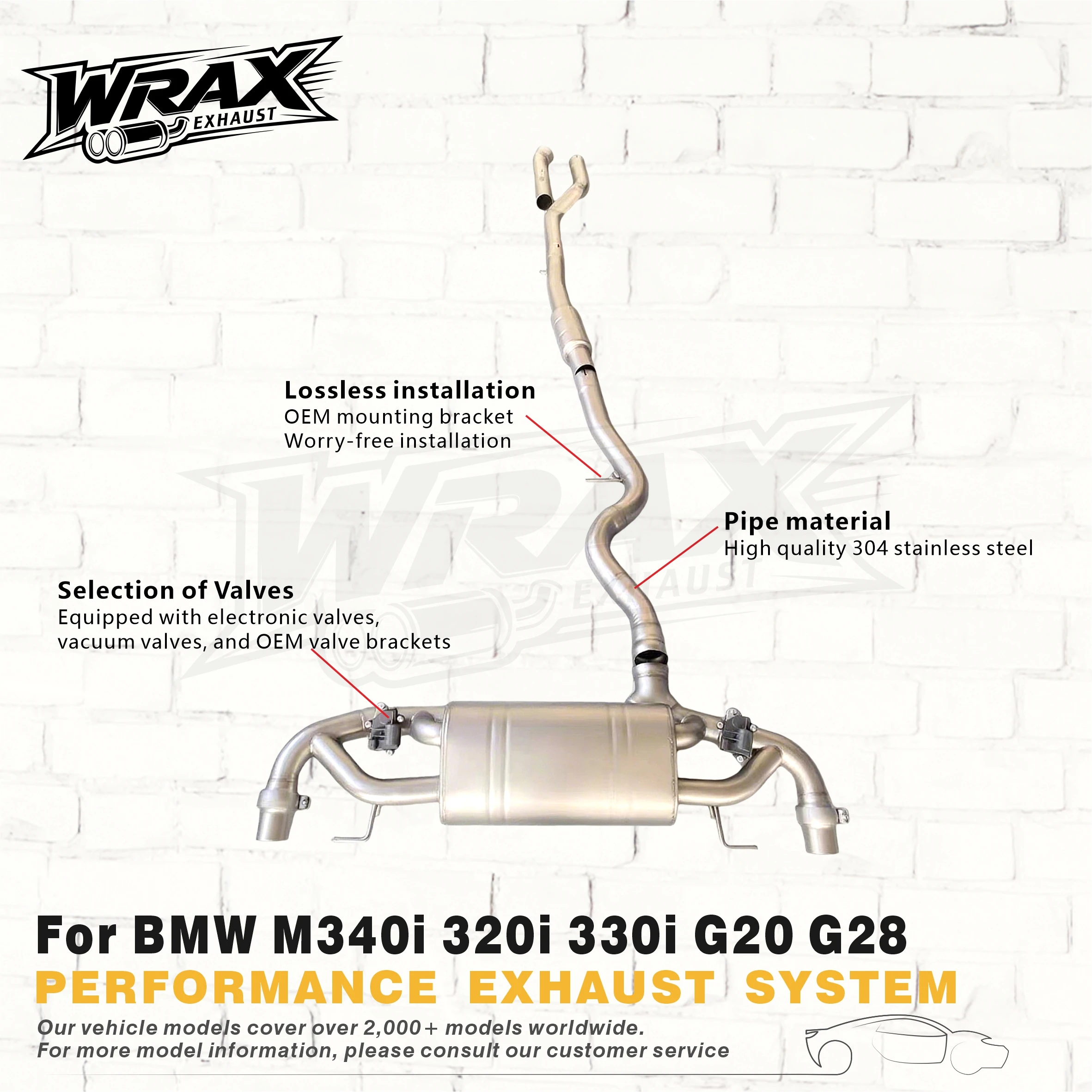 

WRAX Exhaust for BMW 340i 320i 330i G20 G28 2017+ SS304 Catback Valve-Controlled Sport Sound Performance Upgrade Plug-and-Play