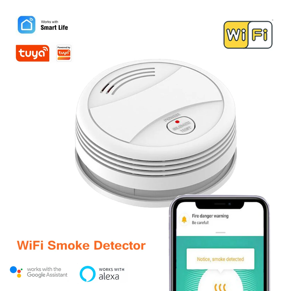 

Wifi Zigbee Smart Smoke Detector Independent Voice Tuya Fire Alarm Smoke Sensor Home Security System Fire Protection Alexa