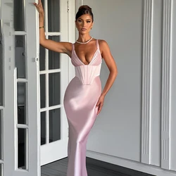 Thinyfull Sexy V-neck Prom Evening Dresses Pink Mermaid Floor Length Night Dress Saudi Arabia Cocktail Party Gowns Custom Size