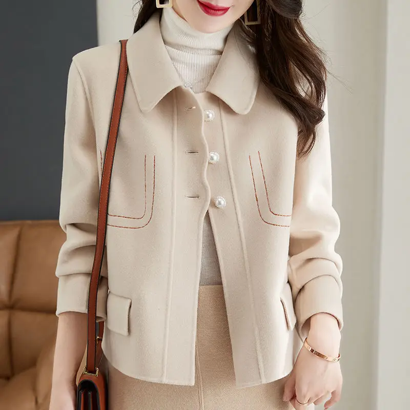 2023 Autumn/Winter New Fashion Korean Edition Slim and Casual Solid Woolen Coat for Women  tweed jacket