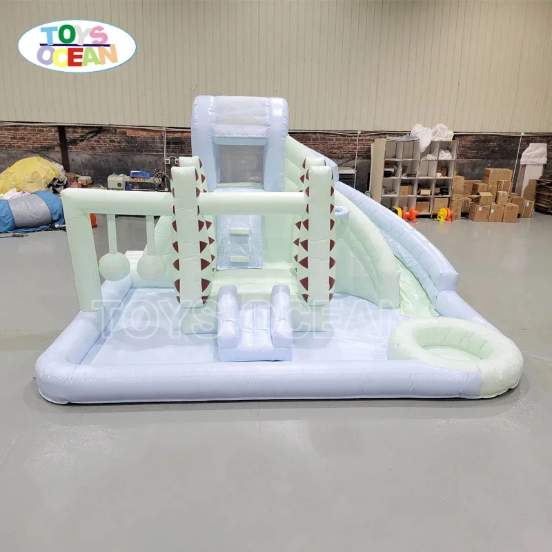 Hot Picks Outdoor Water Park Water Slide Inflatable Green Dinosaur Slide Ball Pit Kids' Bouncy Castle