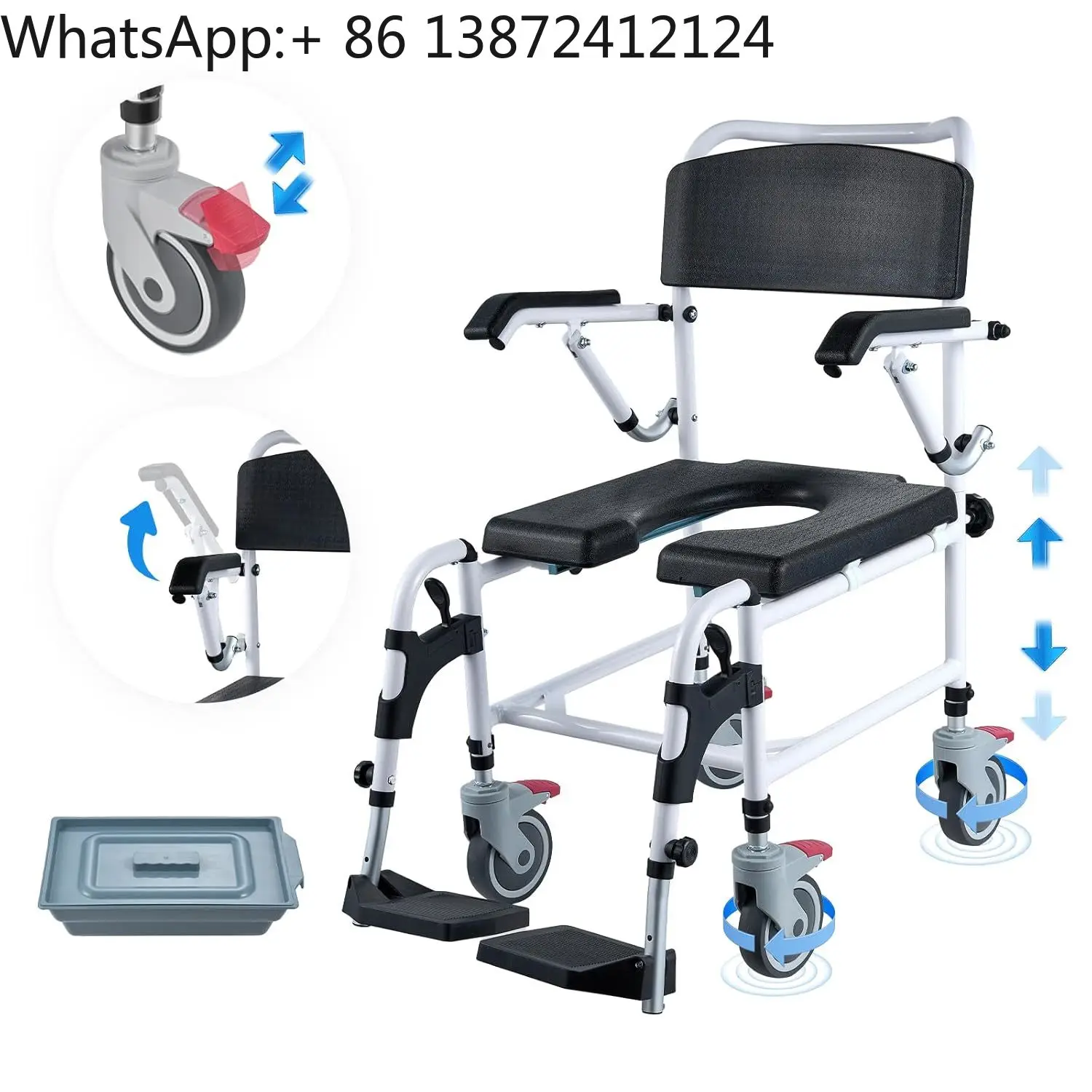 

Medical Commode Wheel Chair for Patient Transfer Toilet Safety Equipment for Disabled Individuals