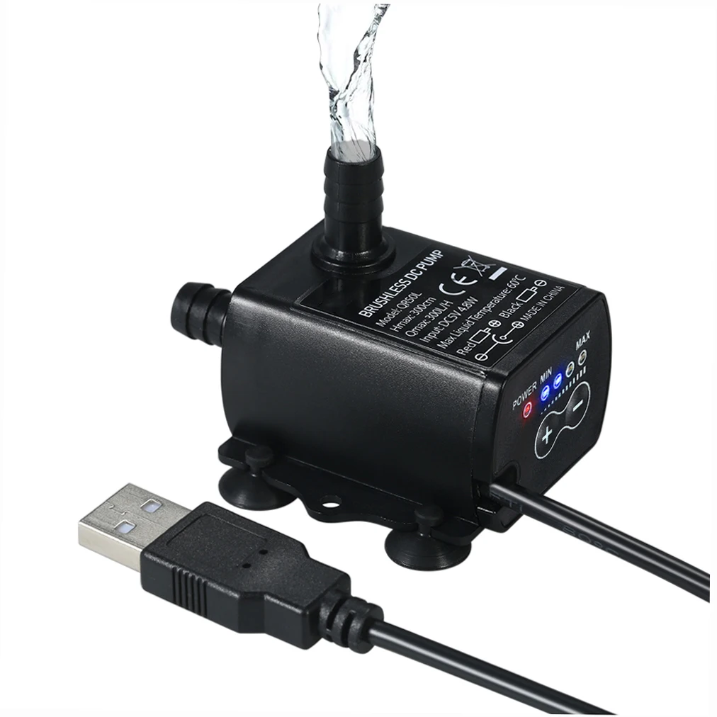 Decdeal Ultra-quiet Mini Submersible Pump  USB DC5V 4.8W 300L/H Lift 300cm Brushless Water Pump Waterproof Submersible Fountain