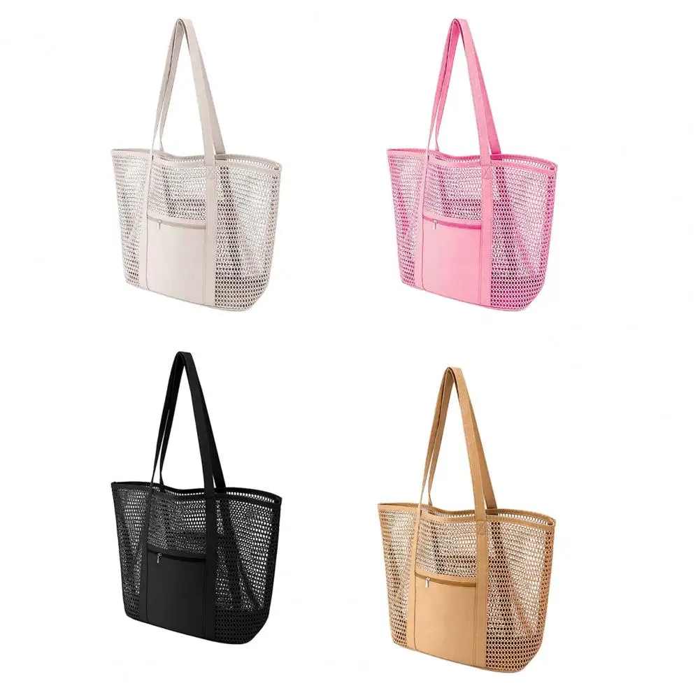 Mesh Beach Tote,Fashionable Beach Bag Sandproof Beach Bag with Zippered Pocket, Summer Travel Tote Bag for Holiday Daily Use