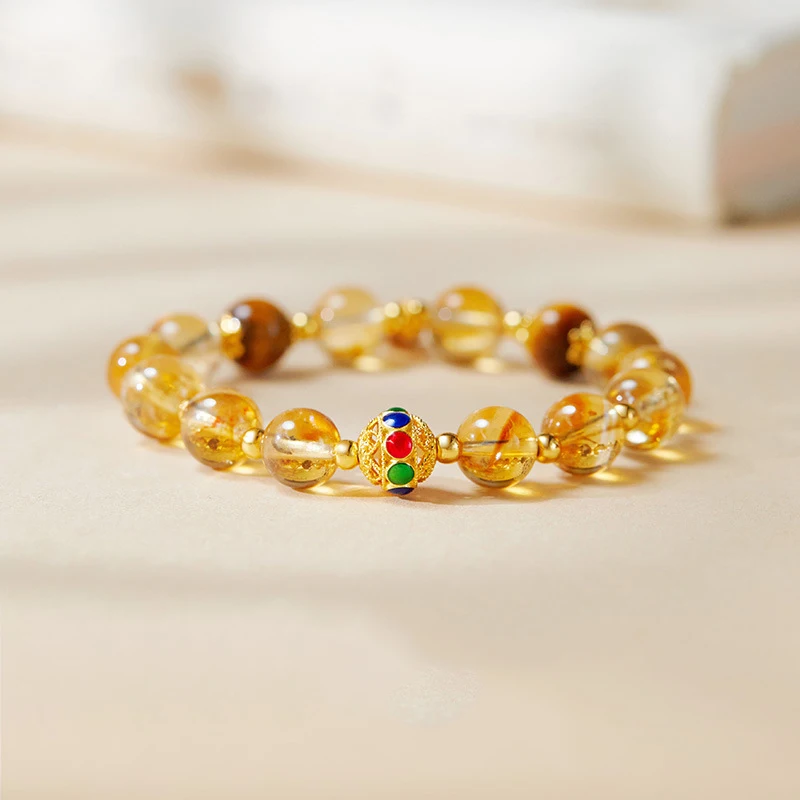 Natural Yellow Tiger Eye Stone Bracelet for Men and Women Citrine Beeswax Wealth Lucky Bracelet New Design Handmade Jewelry