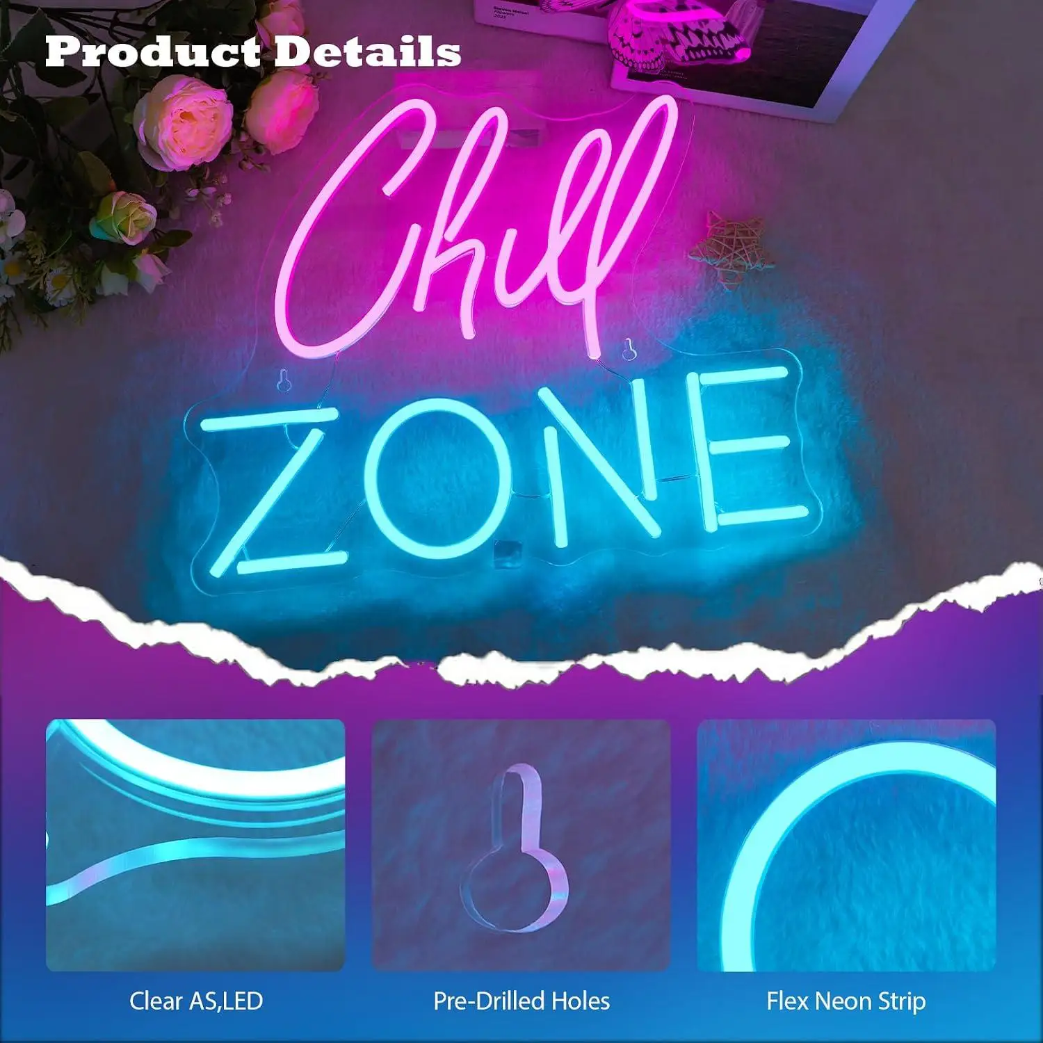 Chill Zone Neon Sign USB Dimmable LED Light For Bedroom Game Room Lounge Home Bar Man Cave Apartment Wall Decoration Night Light