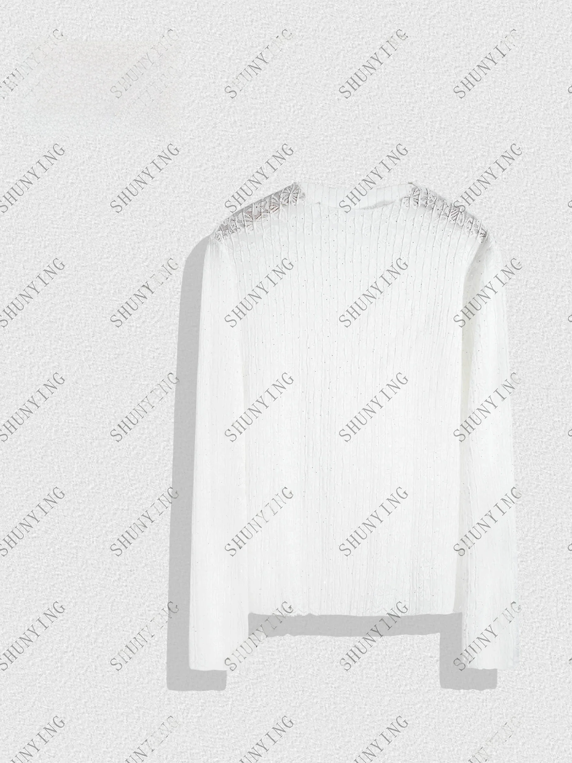 

Женский топ Chana Sli с кружевом и длинным рукавом, тонкая базовая футболка, повседневная, из мягкой нейлоновой смеси, модная коллекция ранней осени 2025 года