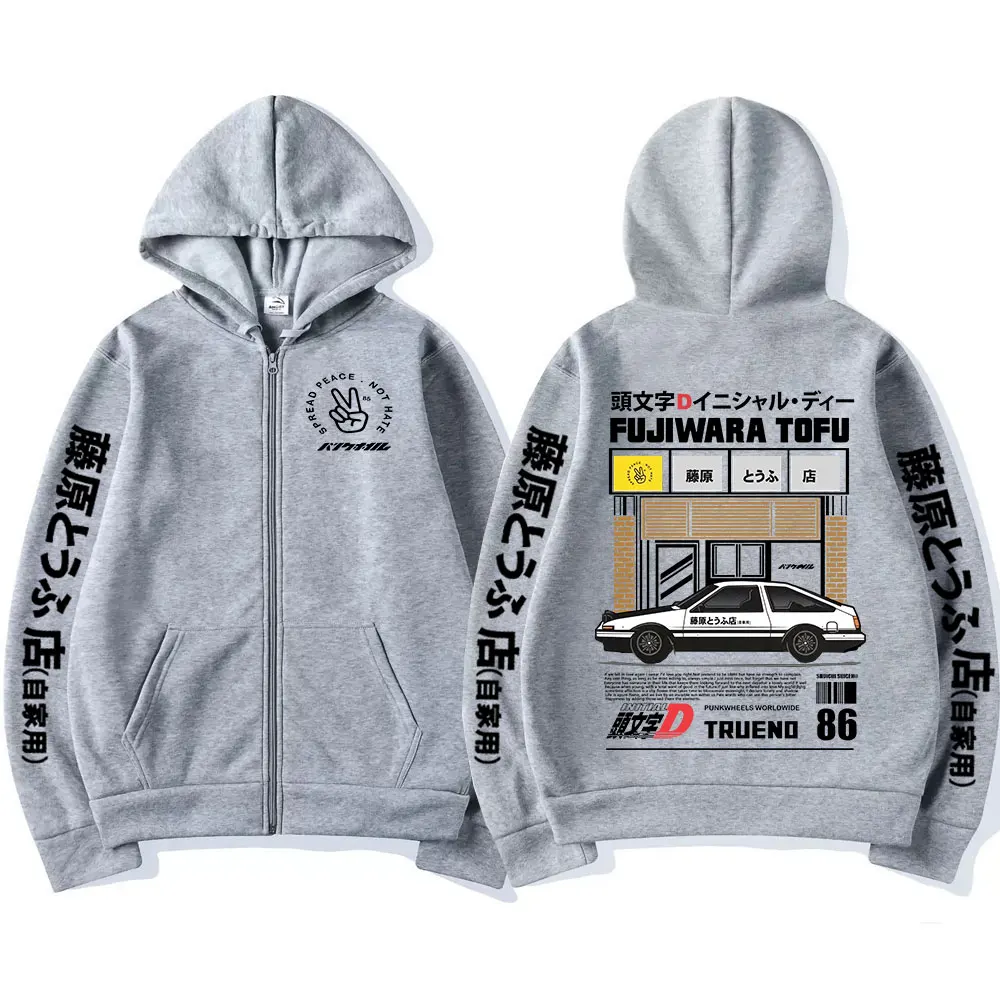 Autumn Women Anime Initial D Manga AE86 Zipper Hoodie Men Hachiroku Shift Drift Sweatshirt Takumi Fujiwara Tofu Shop Unisex Coat