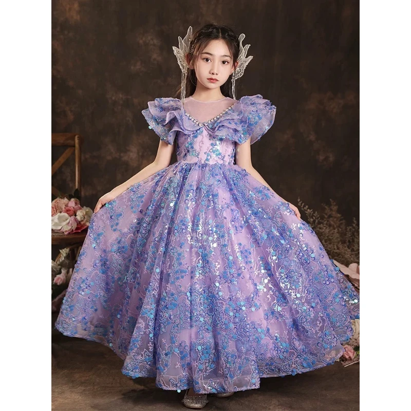 

Платье принцессы для девочек на день рождения, свадебное красивое платье с цветочным узором для девочек, детское элегантное белое розовое платье для официальных мероприятий