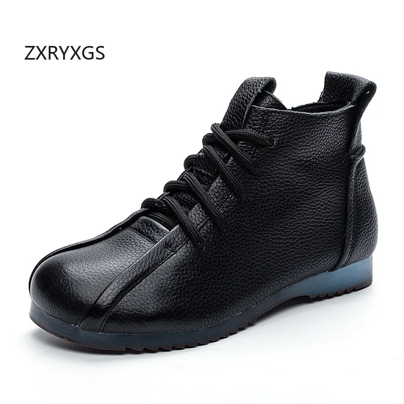 ZXRYXGS Head Layer Cowhide Women's Boots Single Shoes 2025 New Autumn Winter Boots Comfortable Soft Sole Trendy Shoes Flat Boots