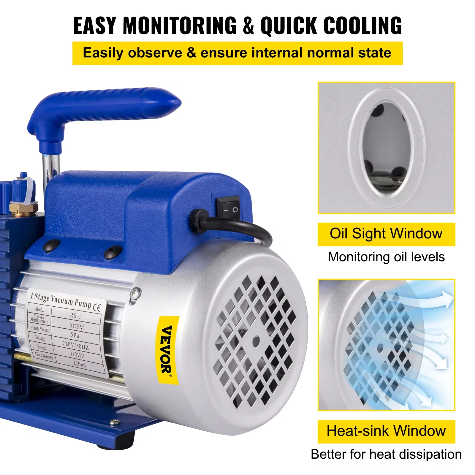 SIHAO 3CFM 1/4HP Vacuum Pump with Gauges AC Refrigerant HVAC Refrigeration Vacuum Packing Air Condition Automobile Maintenance