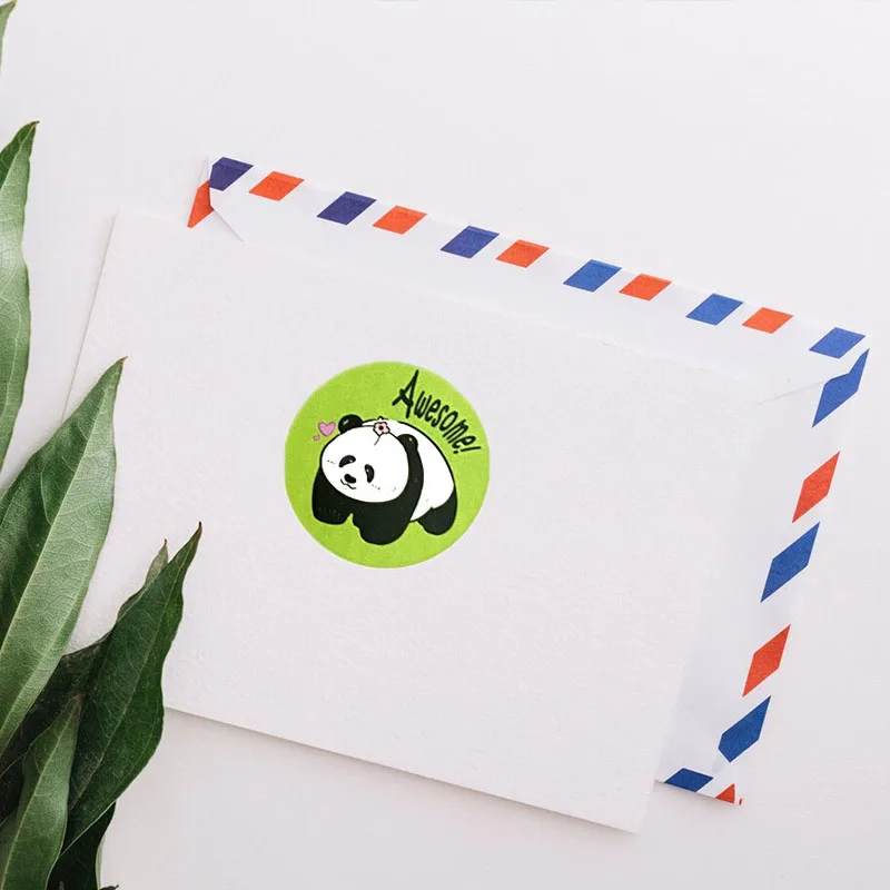 Pegatinas de Panda de dibujos animados para niños, etiqueta de recompensa para maestros, etiqueta de aprendizaje creativa, Linda pegatina sellada de Panda