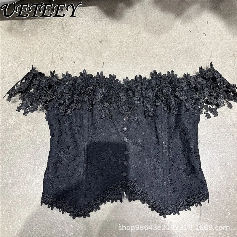 

2025 New Pure Desire Zipper Vest Gentle Delicate Lace Crochet Sexy Off-Shoulder Short Top Camisole for Women Y2K Top Female