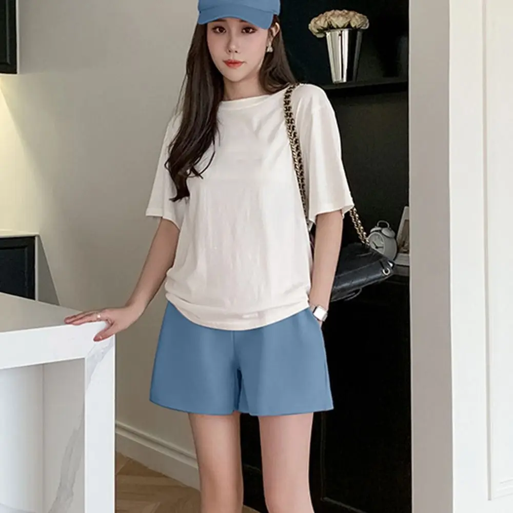 

High Waist Pregnant Woman Belly Pants Breathable Wide Legs Pregnancy Trousers Thin Design Solid Color Maternity Wide Legs Shorts