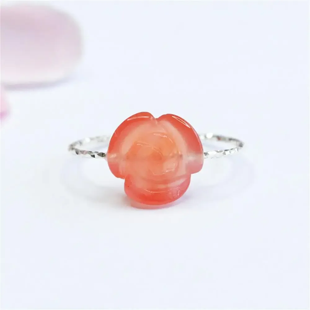 

S925 Silver With Natural Salt Source Agate Flower Roses Ring Simple Elegant High-grade Sexy Young Girls Fashion Luxury Jewelry