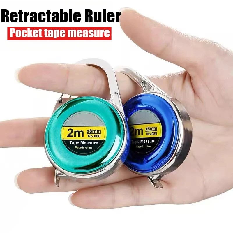 Llavero con cinta métrica y regla retráctil, Mini tamaño de bolsillo métrico, 2m, llaveros de coche, accesorios, herramientas portátiles para hombres y mujeres