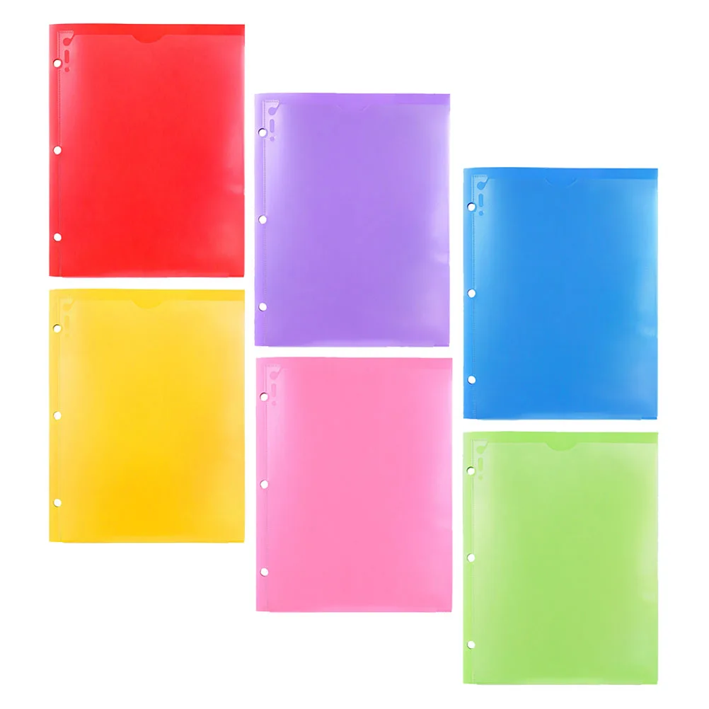 

6 Pcs PP Double Pocket Clip A4 Transparent Mixed Color Plastic Document Folders File Storage Supply Office Paper ganization