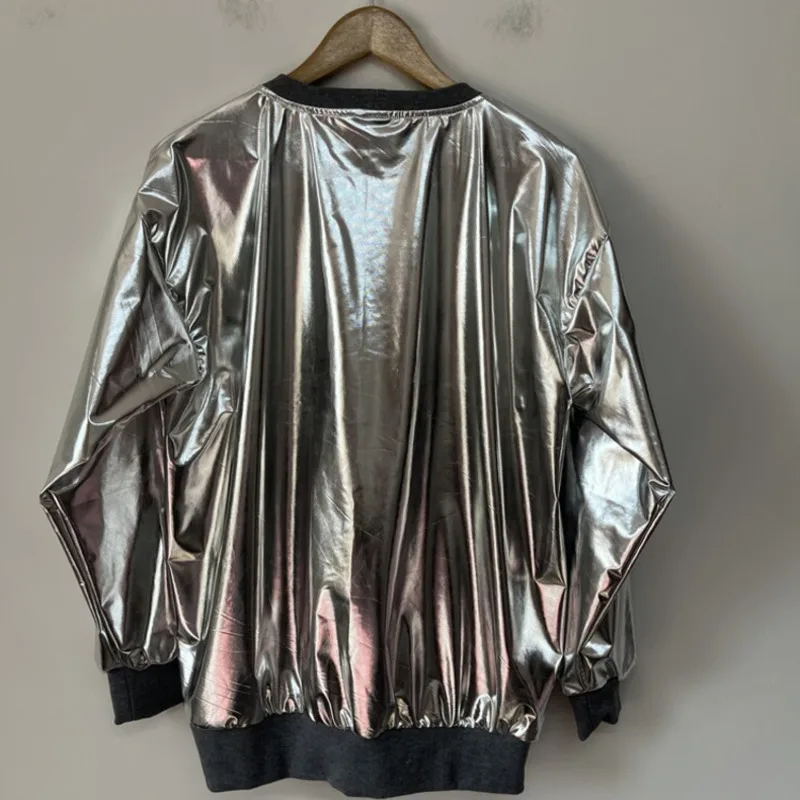 HKSH Spring Autumn New Men Tide Chic Ins Futuristic Silver Mirror Glossy Finish Simple Hoodie Trendy Original Sweatshirt HK25416