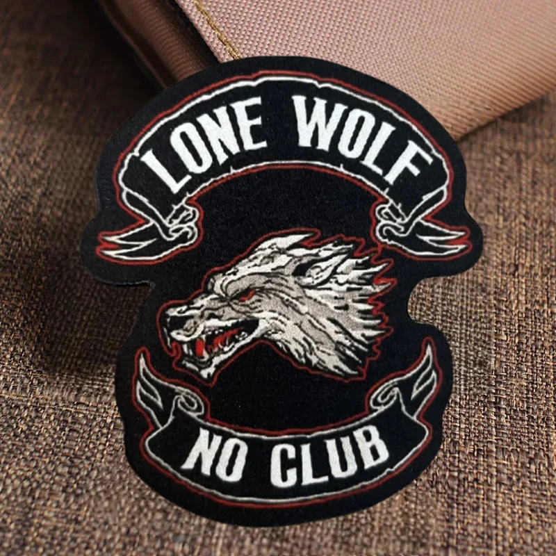 LONE WOLF NO CLUB Printing Patch Tactical Hook and Loop Morale Badge Backpack Decorative Stickers Armband Patches for Clothing
