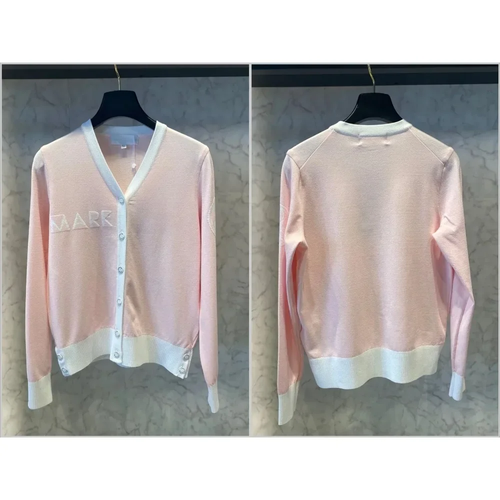 Women's Golf Knit Cardigan 2026 Fall New Korean Style V-Neck Long Sleeve Slim Fit Sporty Chic Cotton Blend Breathable Soft Cozy