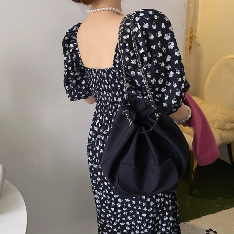 BGTEEVER Sommer Schlanke Taille Frauen Blumen Kleid Elegante Puff Sleeve Weibliche A-line Midi Kleid Damen Vestidos