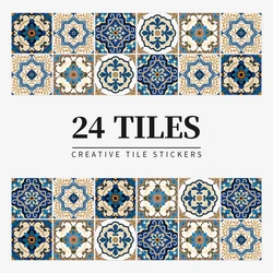 24PCS European Style Wall Art Wallpaper Self-Adhesive Waterproof Tile Room Decoration Kitchen Bathroom Crystal PVC Wall Sticker