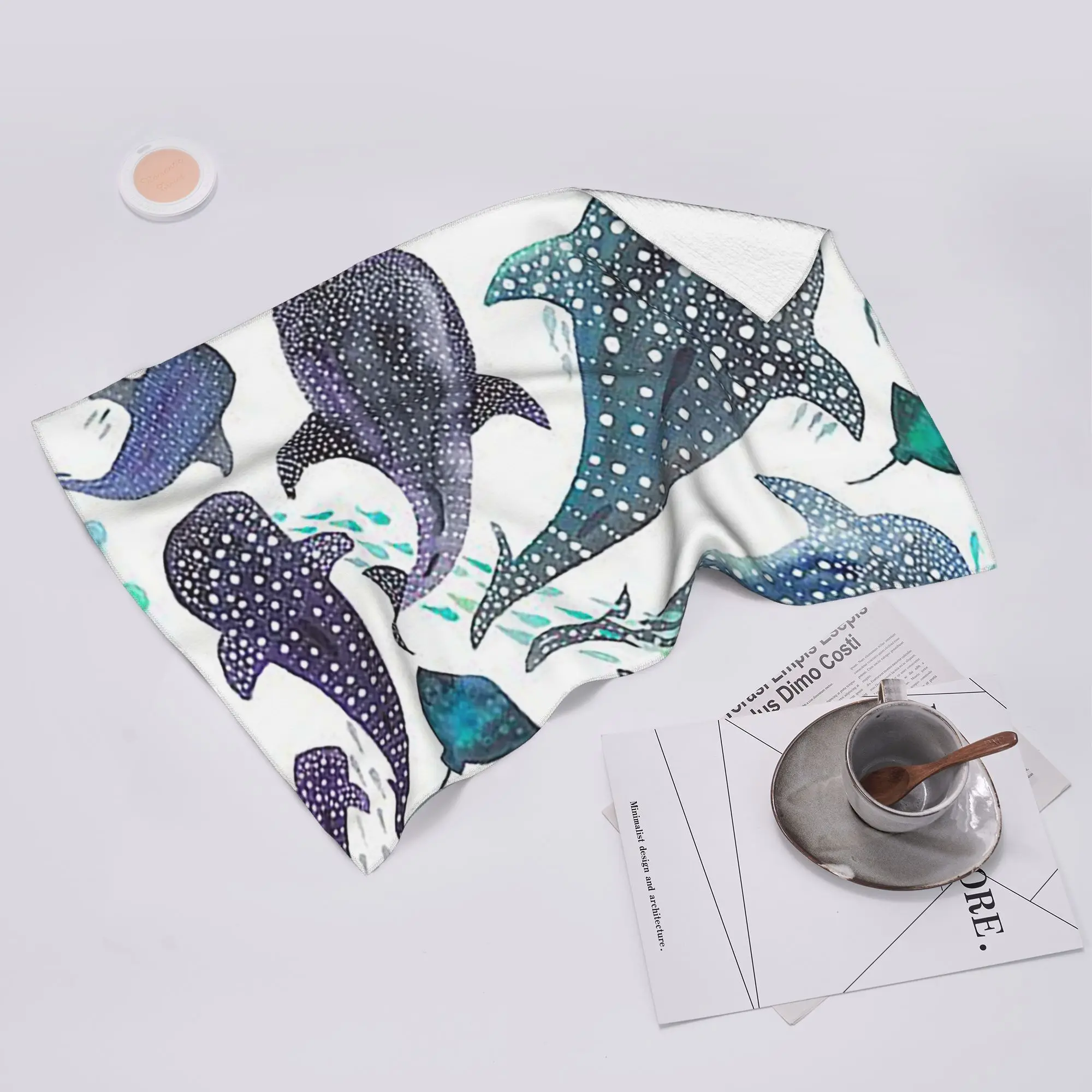 Custom Whale Shark, Ray And Sea Creature Play Soft Face Towel Quick Dry Pool Bath Cotton Towels Breathable
