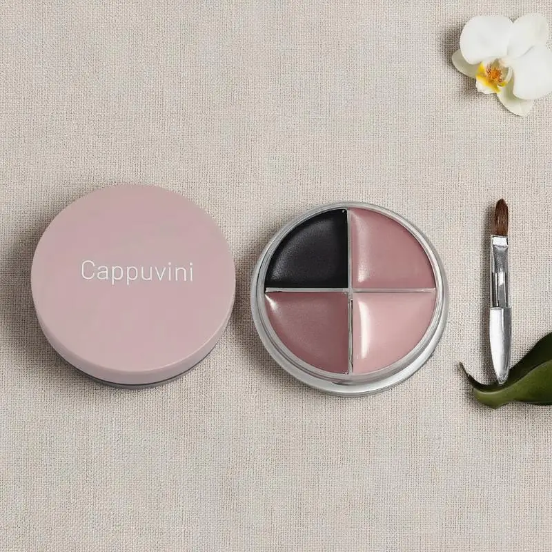 Cappuvini 4-Farben Matte Samt-Lidschatten-Palette Eyeliner Lidschatten Highlighter Kontur-Palette Augen-Make-up Niedliche Schönheitskosmetik