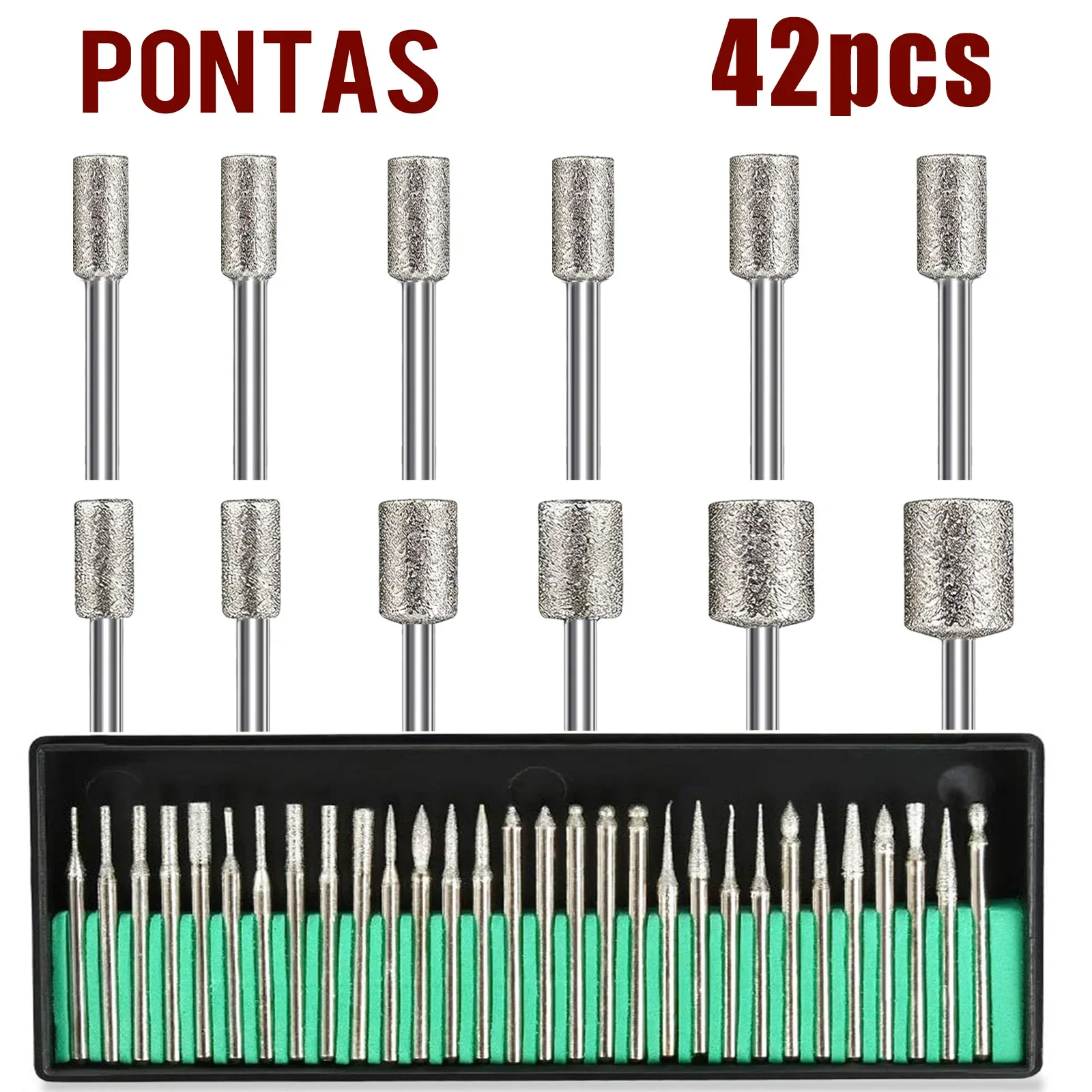 42Pcs Diamond Burr Bits Drill Kit for Rotary Tool, 1/8